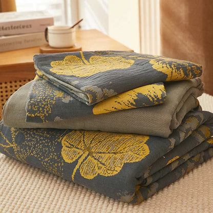 Yellow Leaf Print Cotton Bedding Sets (4PCS)