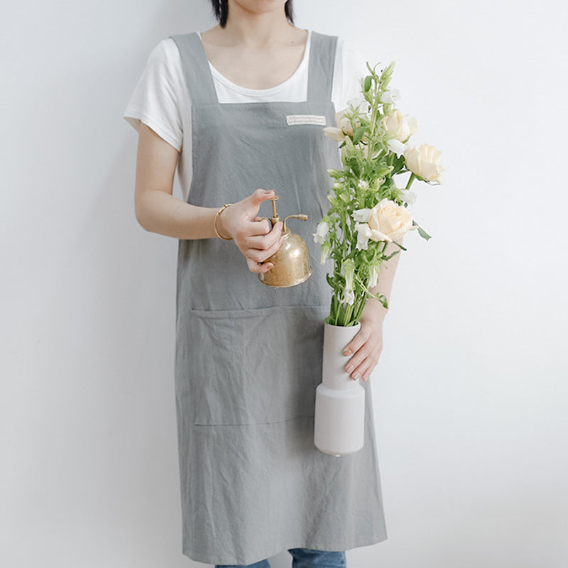 Simple Cotton Pure Color Cross-back Apron