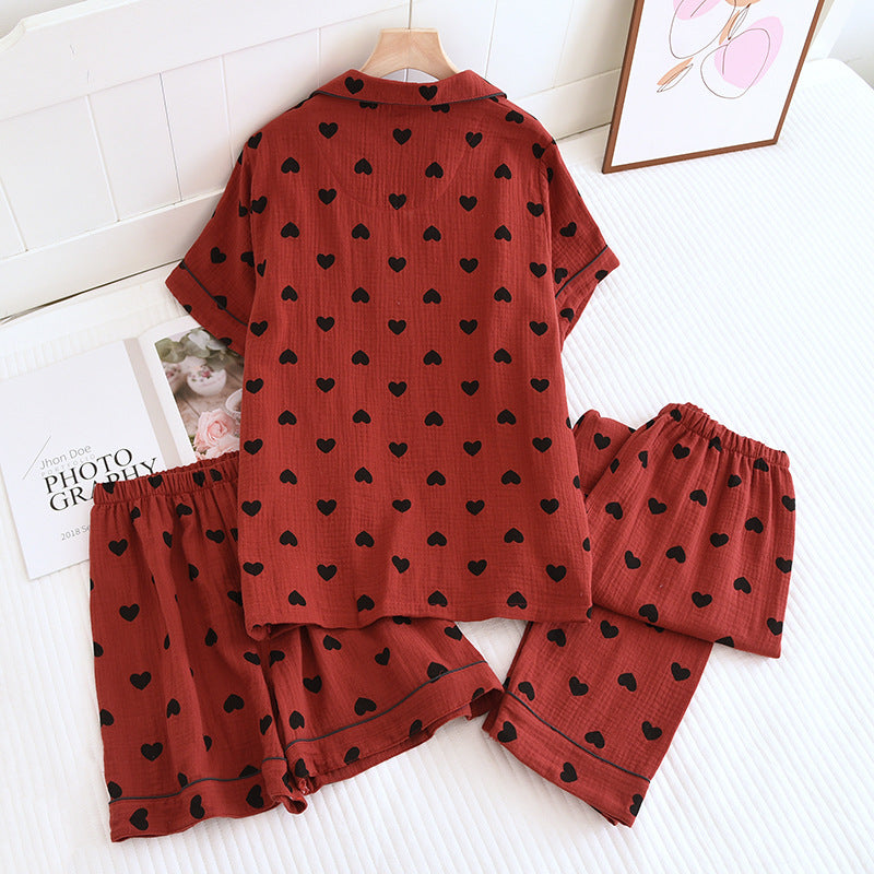 Heart Print Pure Cotton Pajama Set(3PCS)