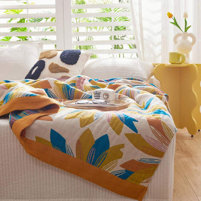 Ownkoti Yellow Flower Print Cotton Reversible Quilt