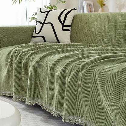 Chenille Herringbone Tassel Couch Cover