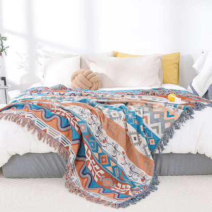 Cotton Gauze Retro Geometric Tassel Quilt