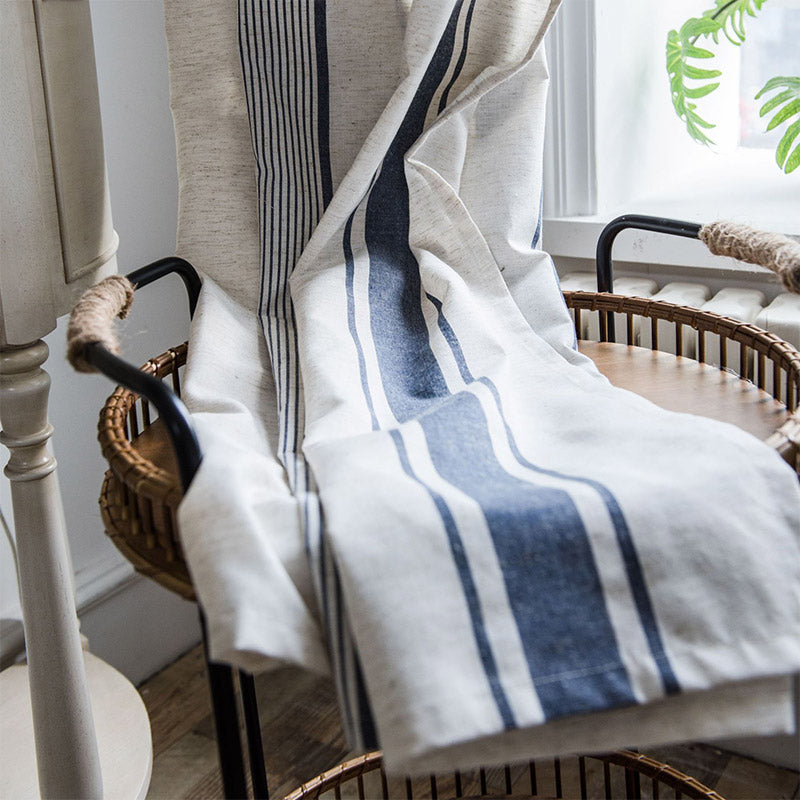 Ownkoti Navy & Beige Striped Semi-Blackout Curtains