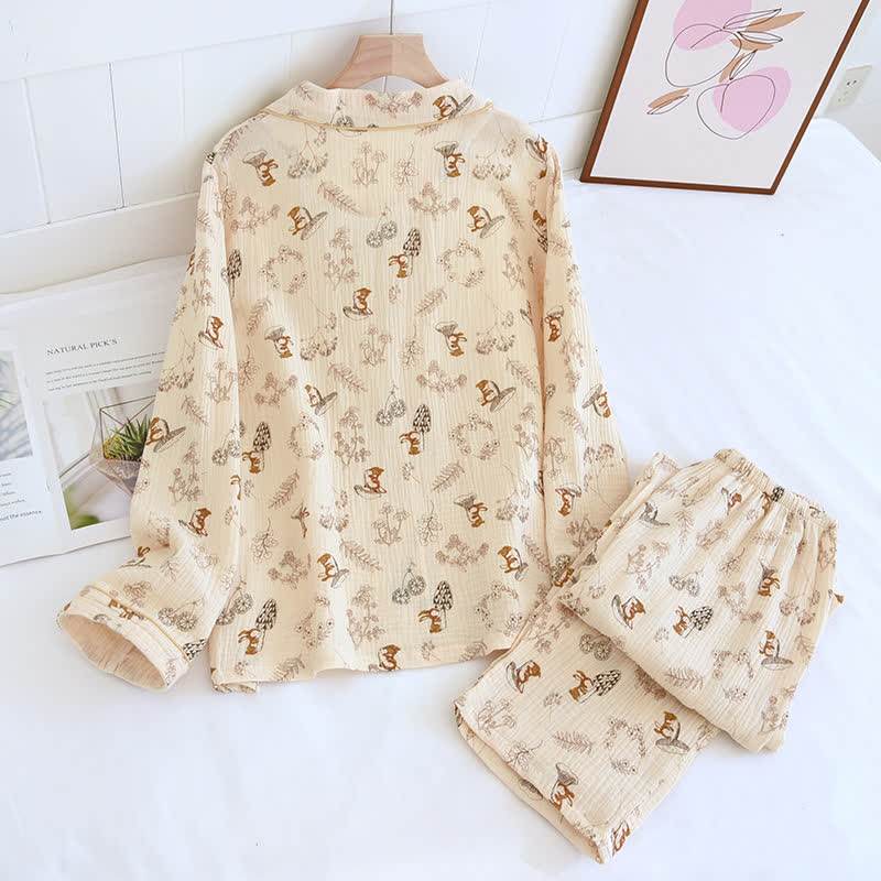 Cute Squirrel Cotton Lapel Nightwear Set