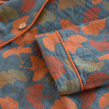 Ownkoti Ginkgo Leaf Button Cotton Loungewear Set - image 4