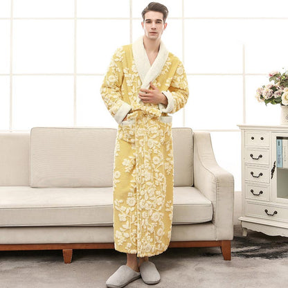 Ownkoti Flower Jacquard Fleece Pajama Long Bathrobe