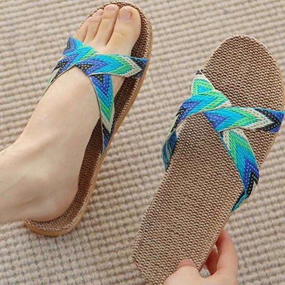 Boho Cross Anti-slip Flax Slippers