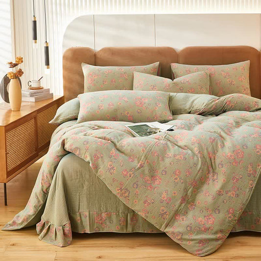 Flower Cotton Duvet Cover Bedsheet & Pillowcases (4PCS)