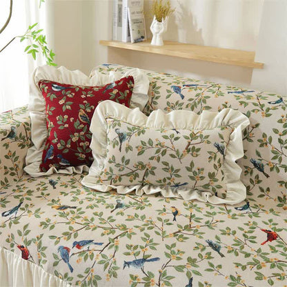 Rural Style Bird & Floral Soft Sofa Cover