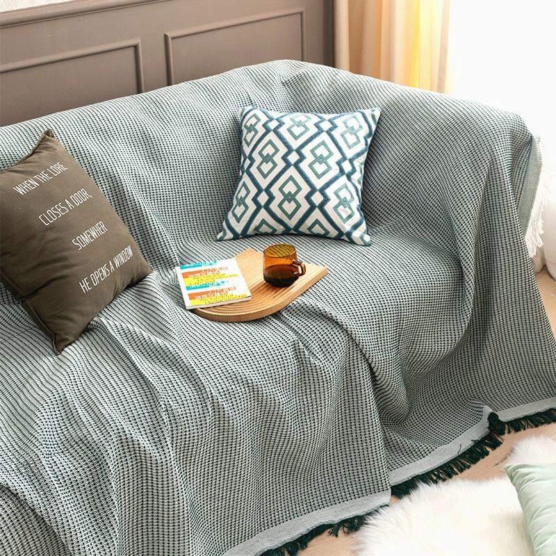 Ownkoti Fashion Waffle Blanket Tassel Sofa Cover