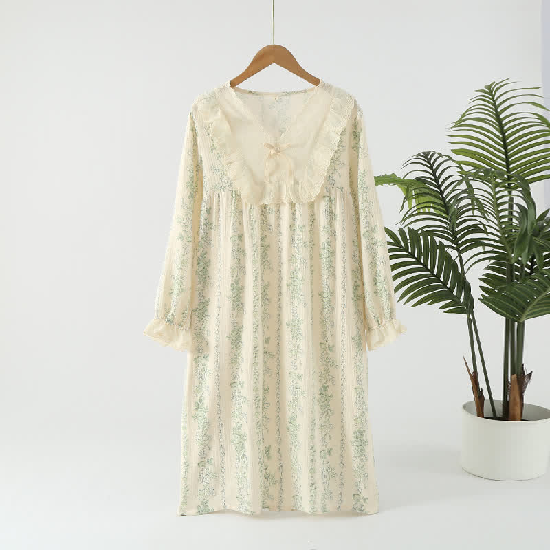 Pastoral Cotton Double Layers Gauze Nightgown