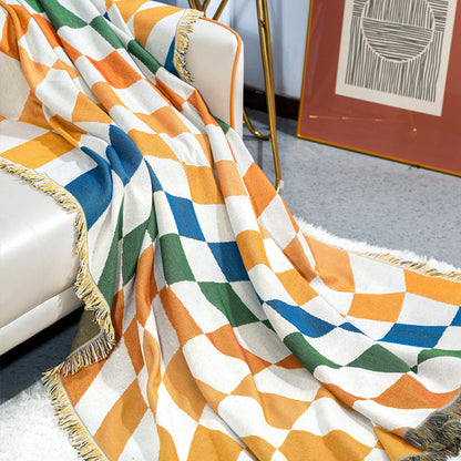 Colorful Checkerboard Soft Tassel Blanket