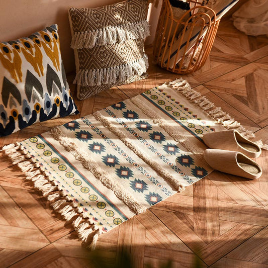 Free Today: Bohemian Weave Carpet Entryway Rug Front Door Mat with Tassel for Living Room