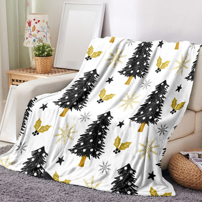 Christmas Tree & Snowflake Lightweight Flannel Blanket