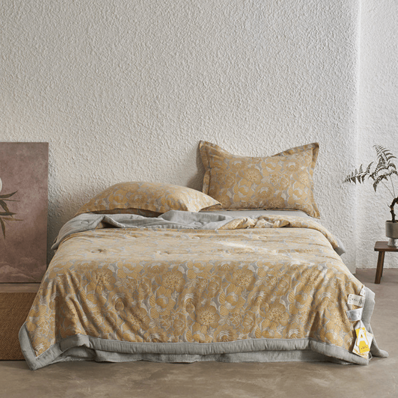 Neutral Floral Cotton Gauze Bedding Collection