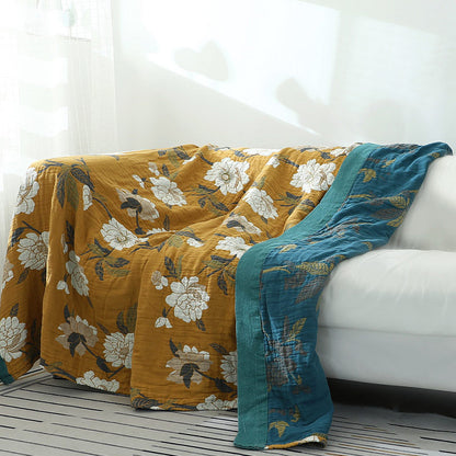 Ownkoti Cotton Flower Reversible Blanket Couch Cover