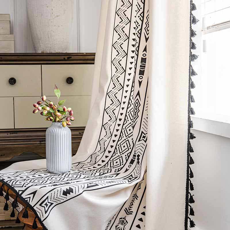 Geometric Tassel Curtain Semi Blackout Drapes