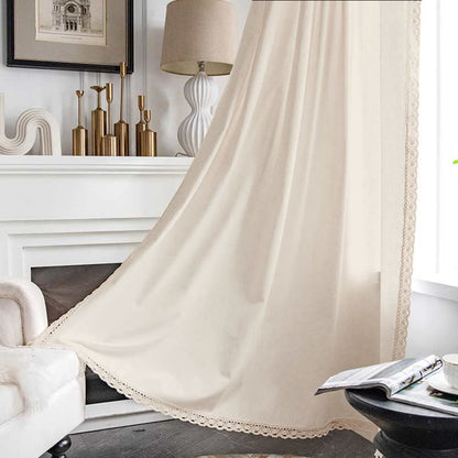 Cotton White Curtain Hollow-Out Drapes with Tassel