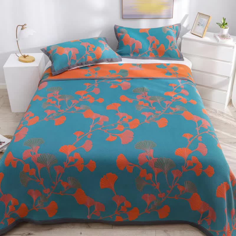 Ginkgo Leaf Soft Cotton Reversible Quilt