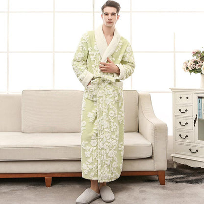 Ownkoti Flower Jacquard Fleece Pajama Long Bathrobe