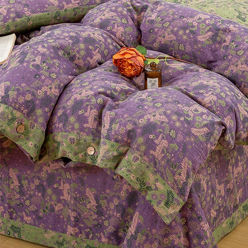 Boho Flower Purple Cotton Bedding Sets(4PCS)