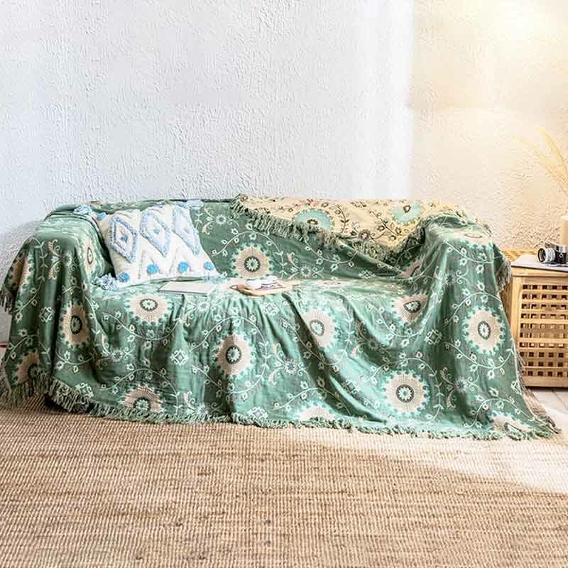 Ownkoti Retro Cotton Gauze Reversible Tassel Quilt