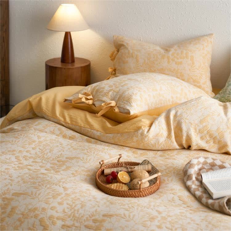 Floral Double Layer Cotton Gauze Bedding Set (4PCS)