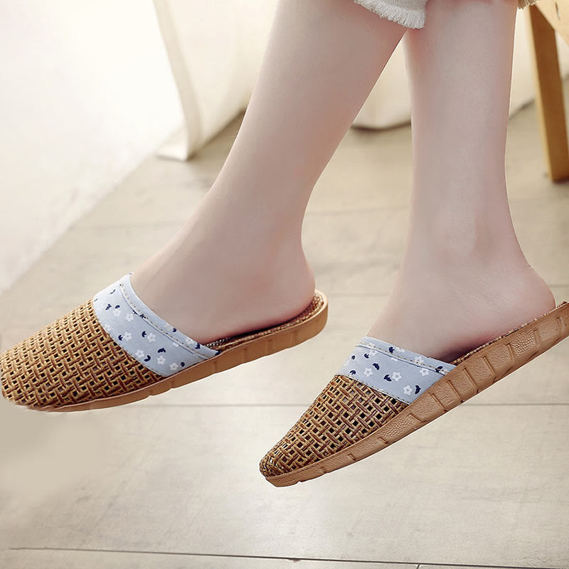 Simple Floral Pattern Cooling Flax Slippers