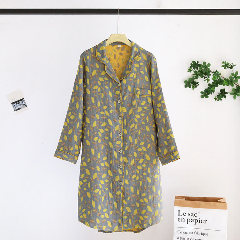 Leaf Tuxedo Button Cotton Nightdress