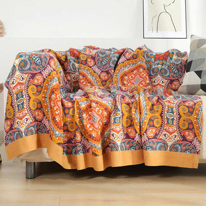 Boho Cotton Orange Reversible Sofa Blanket