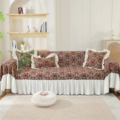 Ruffled Vintage Floral Sofa Cover