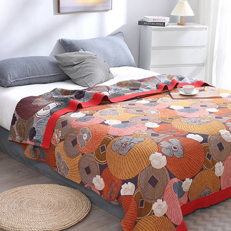 Colorful Persimmon Cotton Gauze Reversible Quilt