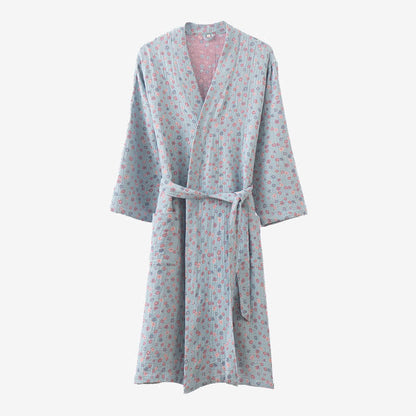 Double Layers Gauze Floral Lightweight Bathrobe