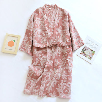 Cotton Gauze Floral Soft Bathrobe