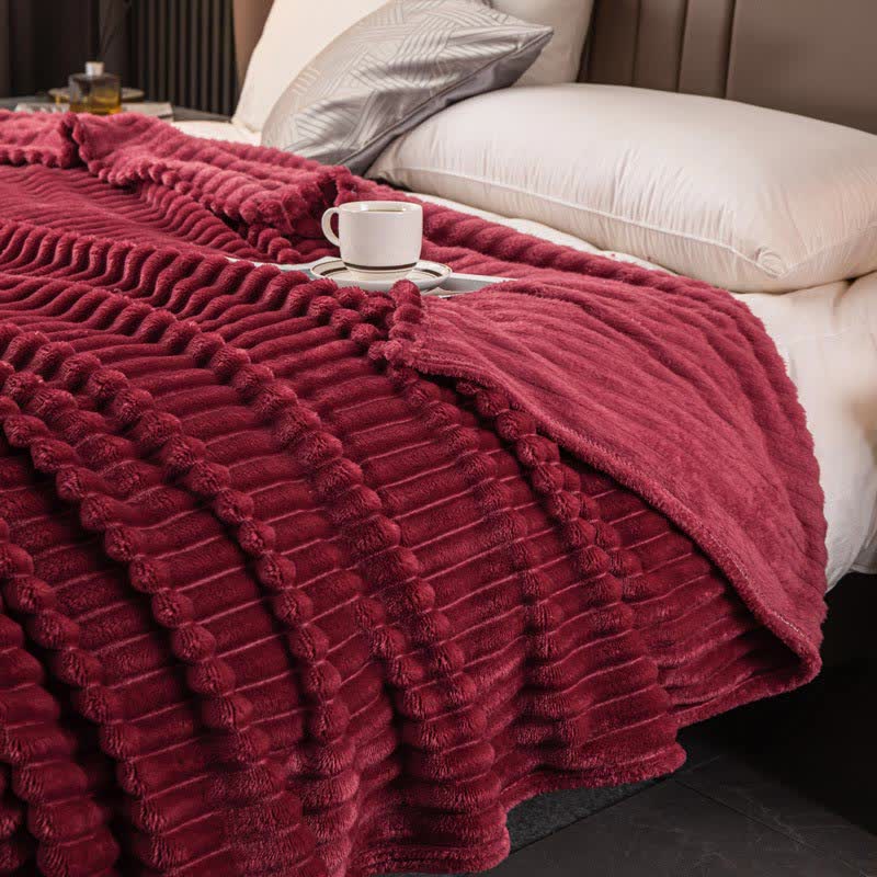 Solid Color Stripe Soft Throw Blanket