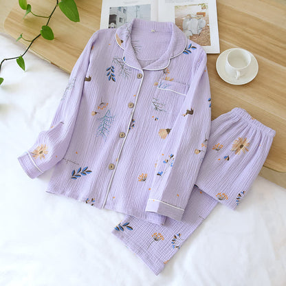 Flower & Leaf Cotton Gauze Pajama Set