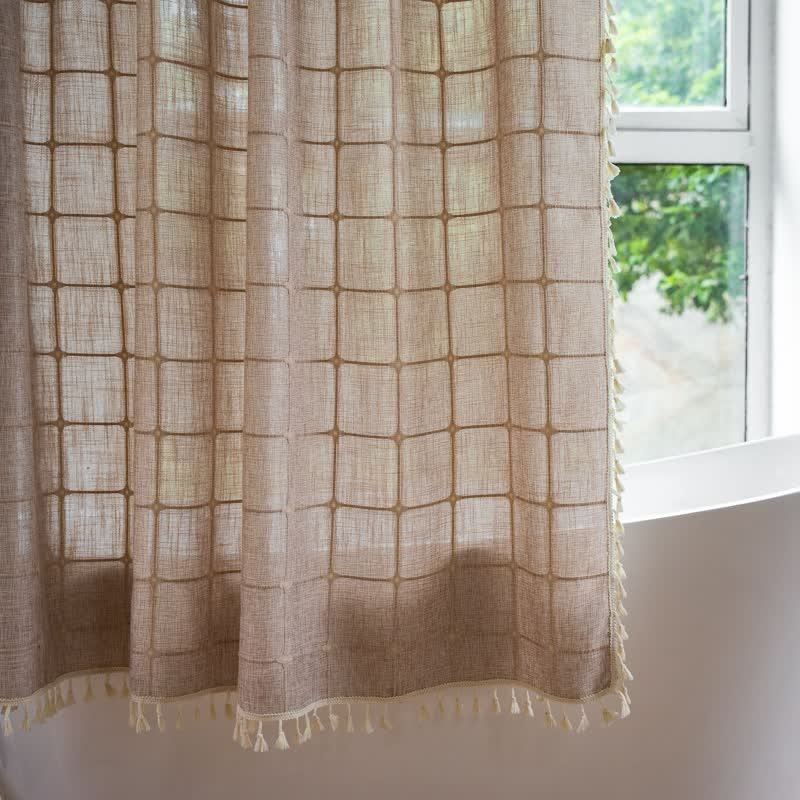 Plaid Cotton Linen Farmhouse Shower Curtain