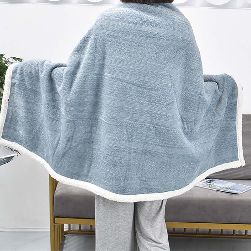 Solid Color Sherpa Button Shawl Wrap