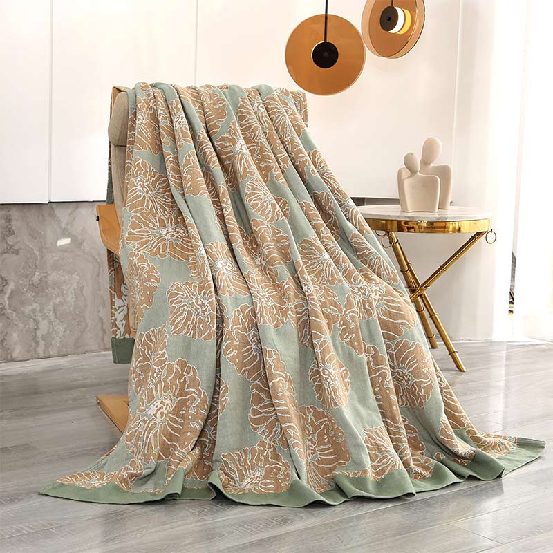 Lightweight Peony Cotton  Reversible Blanket