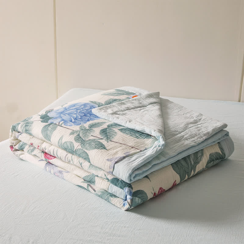 Cotton Gauze Luxurious Peony Soft Quilt