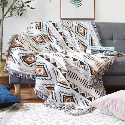 Bohemian Knitted Lounge Blanket with Tassel