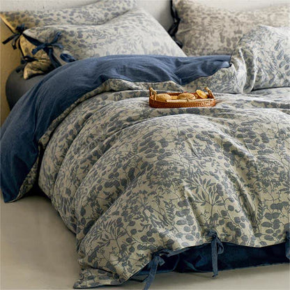 Floral Double Layer Cotton Gauze Bedding Set (4PCS)