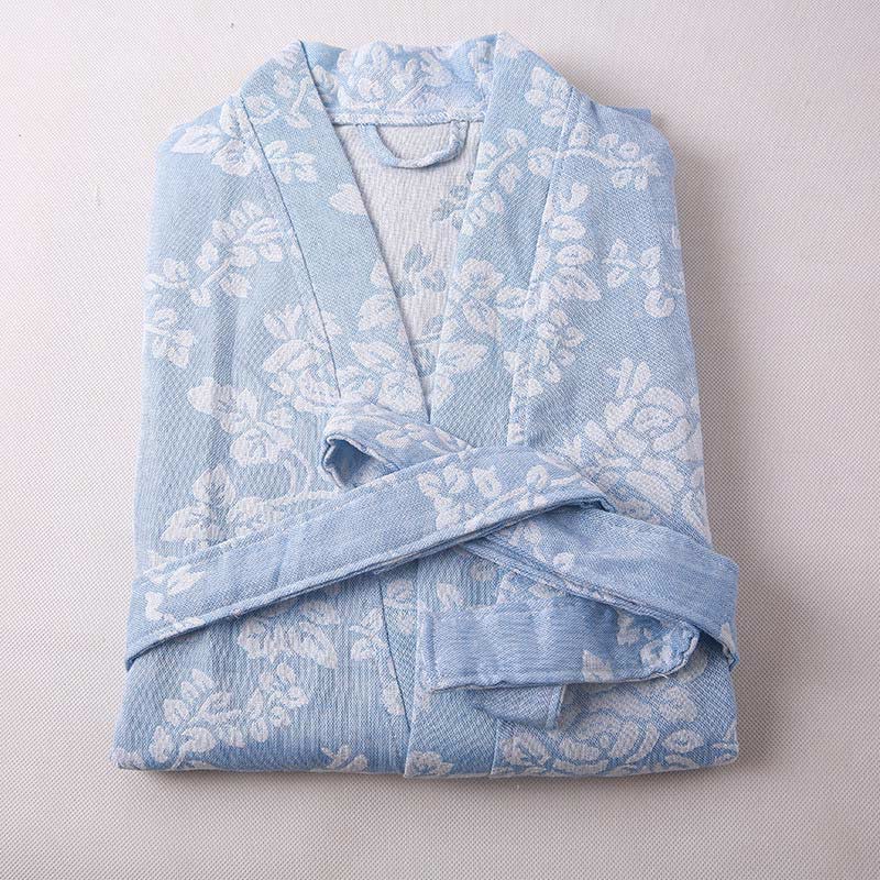 Flower Cotton V-neck Bathrobe with Tie