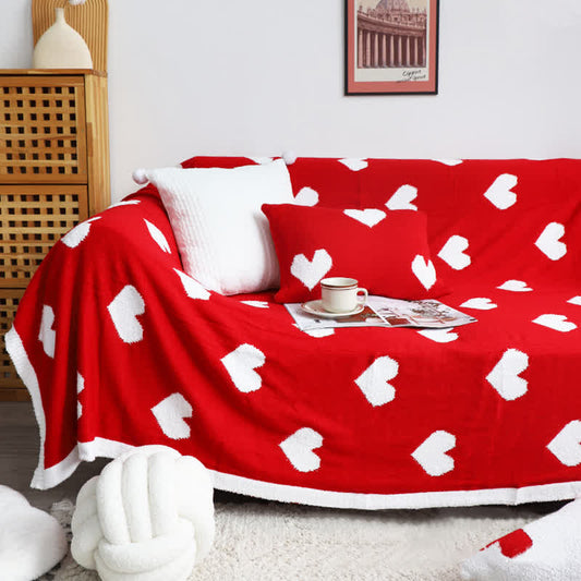 Heart Print Reversible Throw Blanket