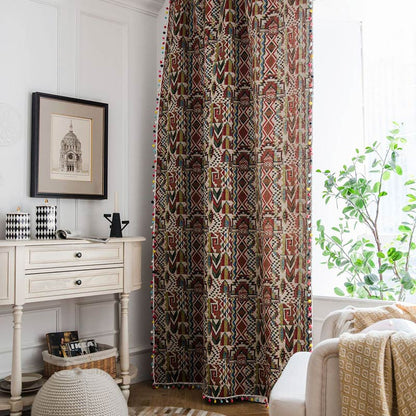 Pom-pom Colorful Pattern Cotton Linen Curtain