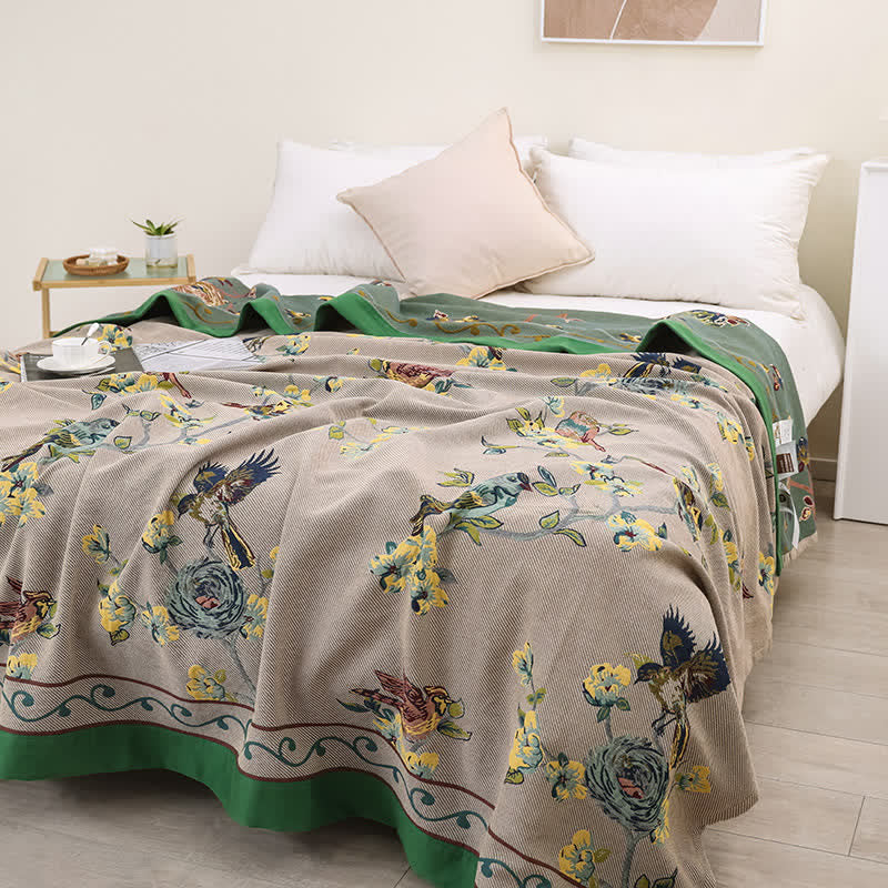 Floral & Bird Cotton Gauze Towel Quilt