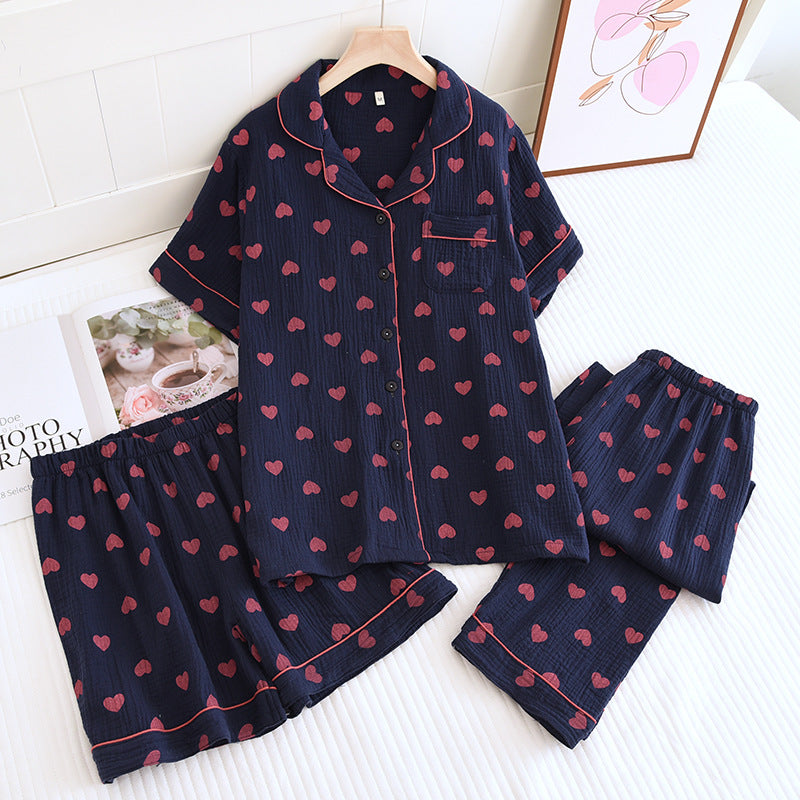 Heart Print Pure Cotton Pajama Set(3PCS)