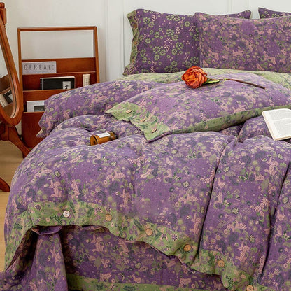 Boho Flower Purple Cotton Bedding Sets(4PCS)