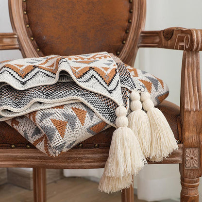 Ownkoti Cozy Shape Pattern Tassel Knitted Blanket