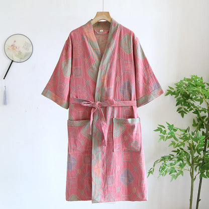 Retro Style Cotton Gauze Loose Bathrobe Pajama